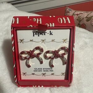 Piper K Christmas red and white bows post earrings